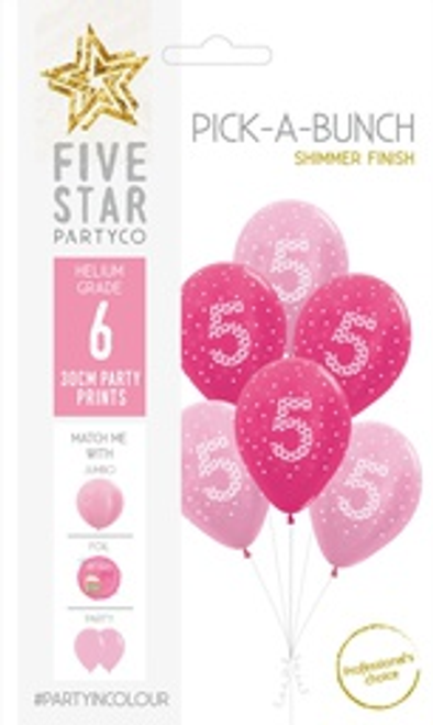 PICK-A-BUNCH 5th Birthday Girl 30cm  Pink/white 6pk