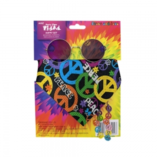 HIPPIE GIRL  KIT , INCLUDES BANDANNA GLASSES, NECKLACE, EARRINGS ON COLOUR CARD