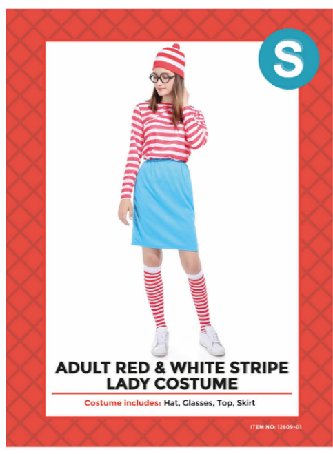 Adult Red & White Stripe Lady Costume Set (S)