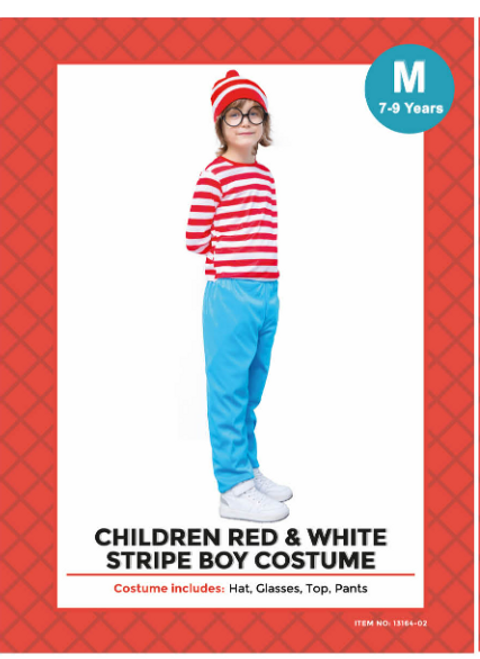 Children Red & White Stripe Boy Costume Set (M)