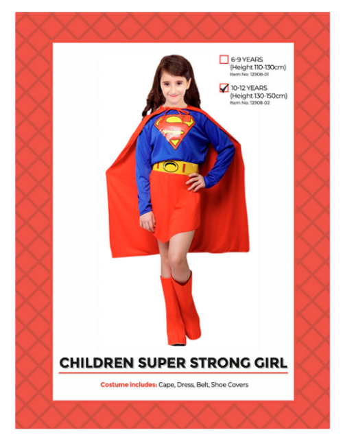 Children Super Strong Girl  Costume (10-12 years)