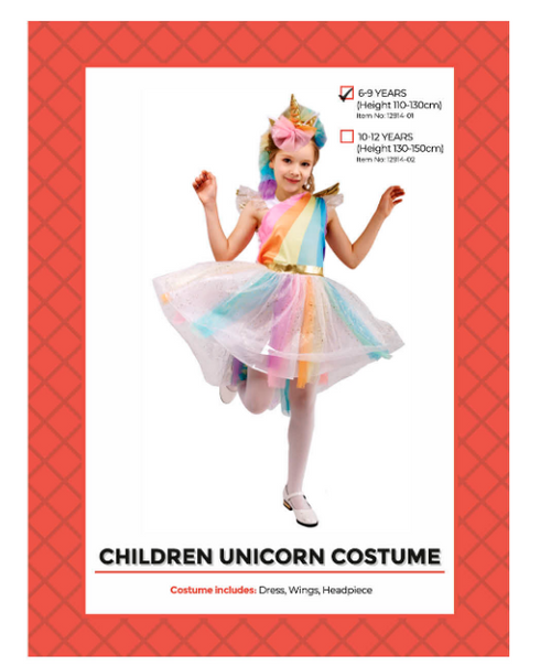 Children Unicorn Princess Costume (6-9 years)