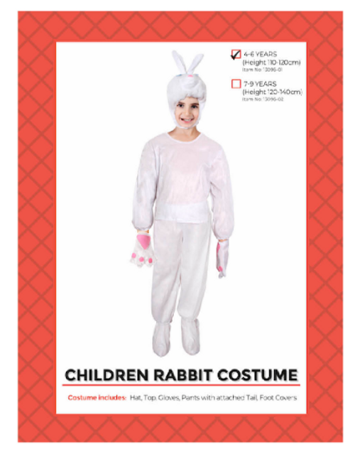 Children White Rabbit Costume 4-6