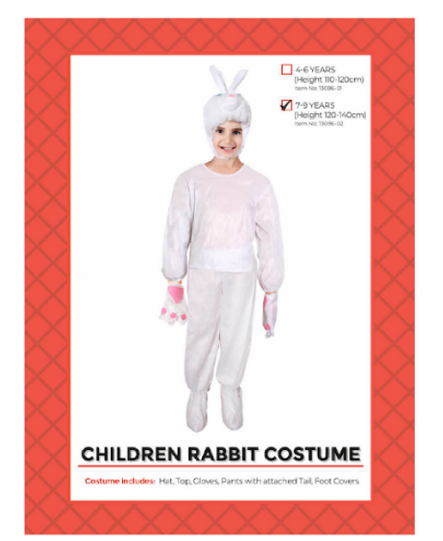 Children White Rabbit Costume 7-9