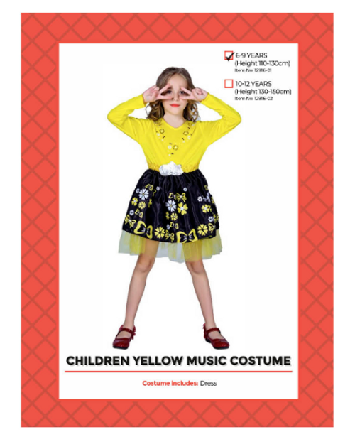 Children Yellow Music Girl Costume (6-9 years)