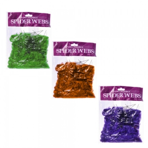ASSD 20G COLOURED SPIDER WEB W/ 2 SPIDERS 1PC ASSD 20G COLOURED SPIDER WEB W/ 2 SPIDERS 1PC