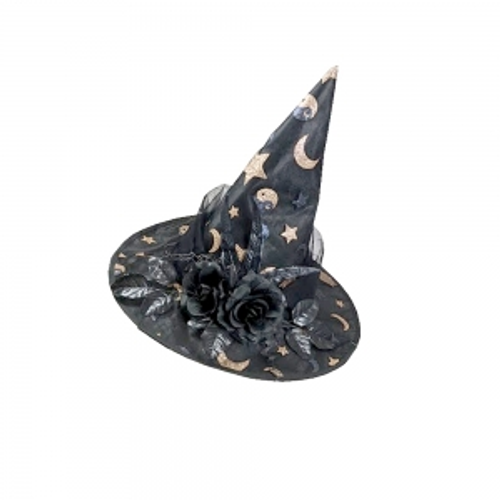 WITCHES HAT W/STAR AND MOON PATTERN 45X45X38CM