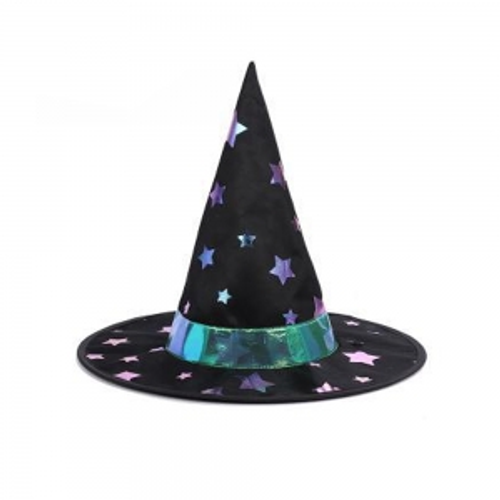 GIRLS WITCHES HAT W/ HALOGRAPIC BLUE & PURPLE STARS