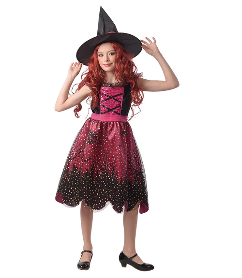GIRLS PINK STARRY WITCH HAT DRESS GIRLS PINK STARRY WITCH HAT DRESS