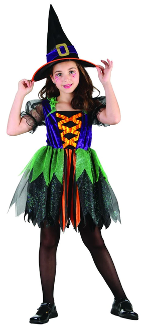 GIRLS COLOURFUL WITCH HAT DRESS