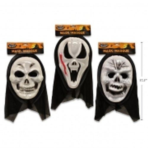 HWEEN MASK PVC SCARY W/SHROUD 3ASST DESIGNS 1PC HWEEN MASK PVC SCARY W/SHROUD 3ASST DESIGNS 1PC