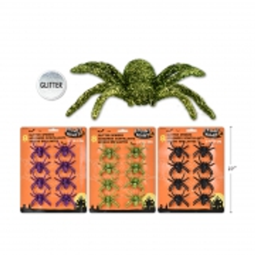 HWEEN GLITTER SPIDERS PK8 6.35CM 3ASST (1 COLOUR PER PACK) HWEEN GLITTER SPIDERS PK8 6.35CM 3ASST (1 COLOUR PER PACK)
