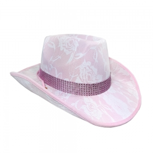 PINK LACY FESTIVAL  HAT W/SILVER SEQUIN TRIM