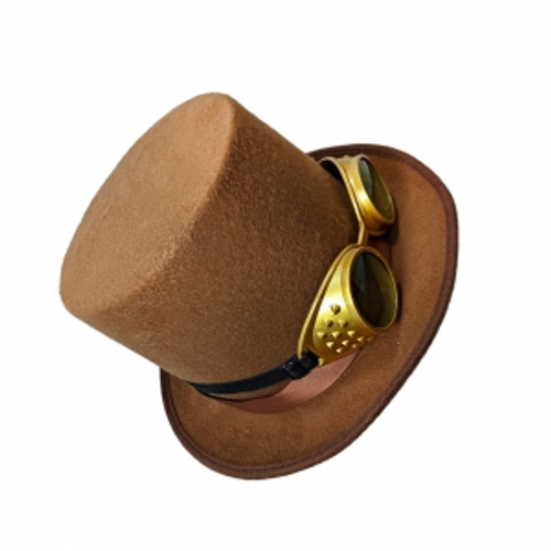 BROWN TOP HAT WITH GOGGLES