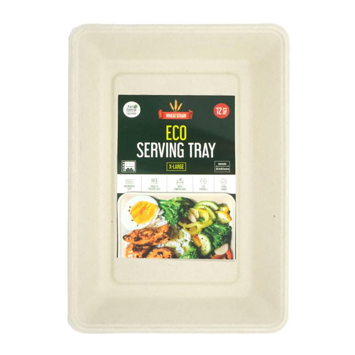 Eco-Friendly Wheat Straw  Large Serving Tray Plates - 28.9cm×19.8cm×4cm - 12pk