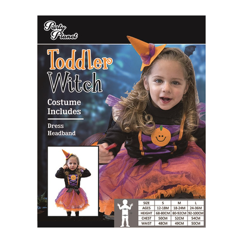 TODDLER WITCH COSTUME-2A SIZES 18-24M AND 24-36M