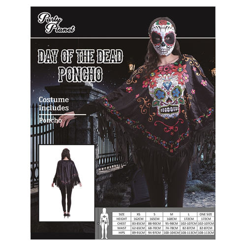 DAY OF THE DEAD PONCHO-ONE SIZE DAY OF THE DEAD PONCHO-ONE SIZE