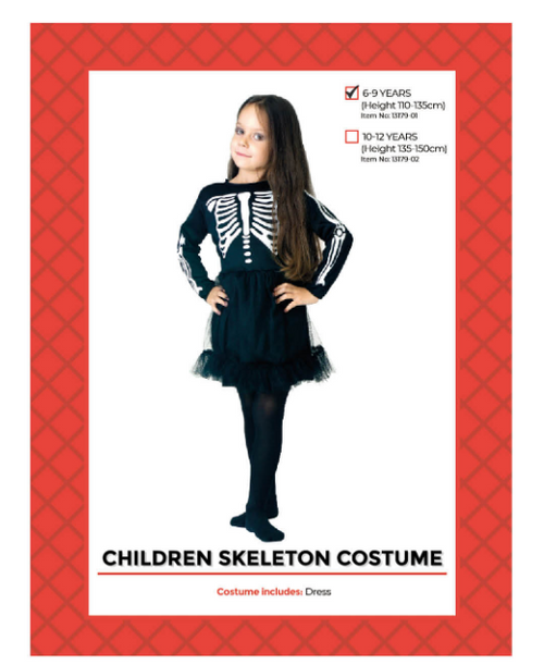 Children skeleton girl Costume (6-9 years)