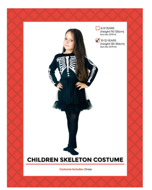 Children skeleton girl Costume (10-12 years)