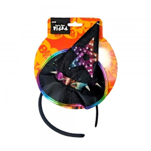 MINI WITCHES HATW/ HALOGRAPHIC STAR  ON HEADBAND  ON COLOUR CARD