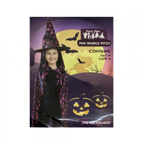 HOT PINK N BLACK BACKGROUND WITCHES HAT & CAPE SET W/COLOUR CARD HOT PINK N BLACK BACKGROUND WITCHES HAT & CAPE SET W/COLOUR CARD