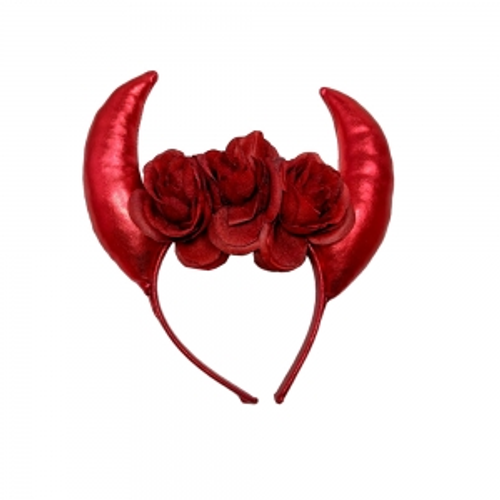 RED DEVIL HORNS W/ ROSES ON HEADBAND  ON COLOUR CARD