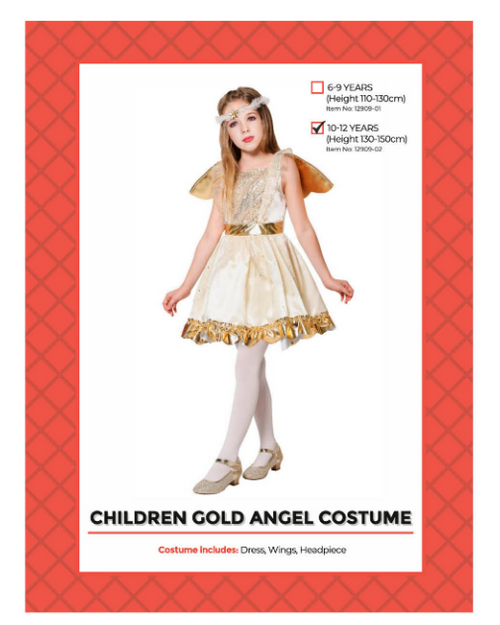 Children Golden Angel  Costume (10-12 years)