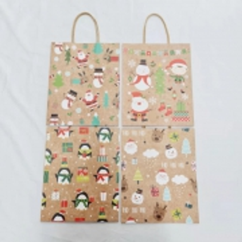 XMAS GIFTBAG KRAFT PRINTED 25X31X12CM 2ASST DESIGNS 1PC