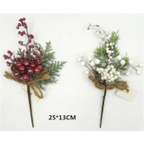 XMAS BERRY PICK W/JUTE STRING 13X25CM 2COLS