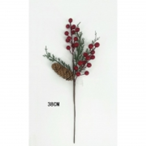 XMAS BERRY+PINE LEAF+CONE PICK 38CM