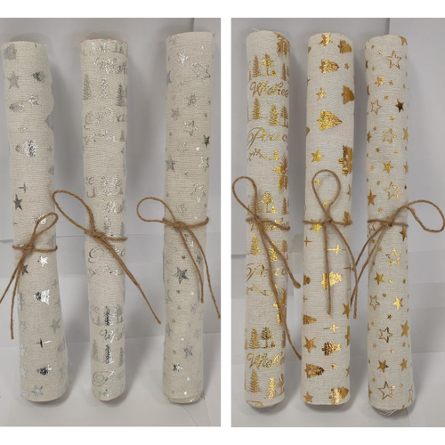 XMAS TABLE PLACEMAT CREAM 30X45CM BURLAP GOLD/SILVER 6ASST DESIGNS 1PC