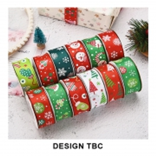 XMAS RIBBON SATIN 2.5CMX3M 4ASST DESIGNS 1PC