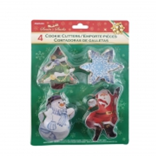 XMAS COOKIE CUTTERS PK4 S/STEEL SANTA/SNOWMAN/TREE/SNOWFLAKE