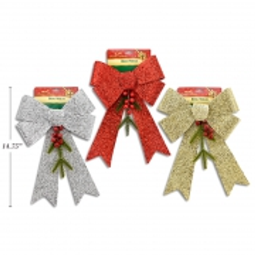 XMAS BOW PVC W/HOLLY BERRIES 40.64X26.67CM 3ASST COLOURS 1PC