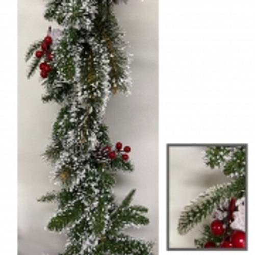 XMAS GARLAND 2M GLITTER W/CONE & BERRIES