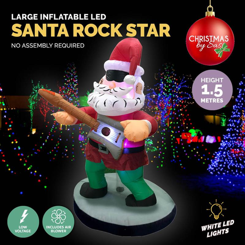 Inflatable Low Voltage Santa Rock Star 90cm x 67cm x 150cm Indoor/Outdoor Use