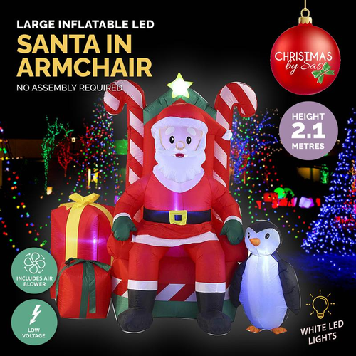 Inflatable Low Voltage Santa & Armchair 210cm x 135cm x 170cm Indoor/Outdoor Use