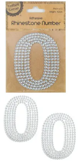 RHINESTONE NUMBER STICKER-0 2pk