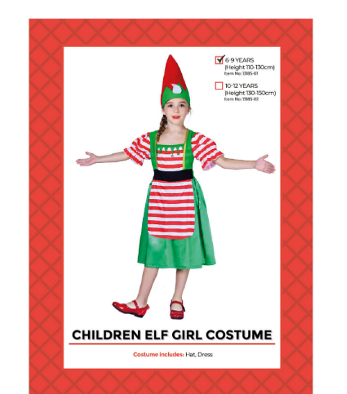 Children Christmas Elf Girl Costume (6-9 years)