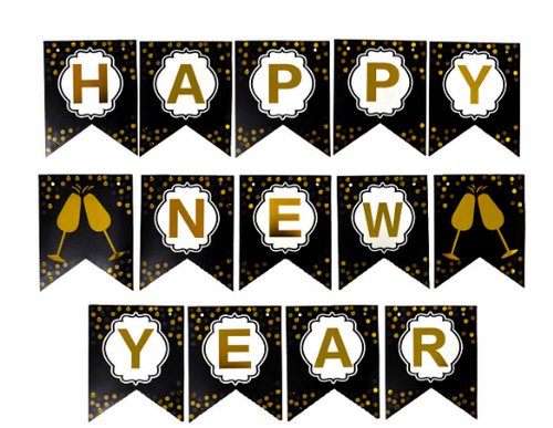 Happy New Year Banner (Black with Champagne glasses)