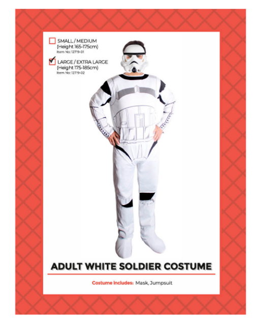 Adult White Soldier Costume (L/XL)
