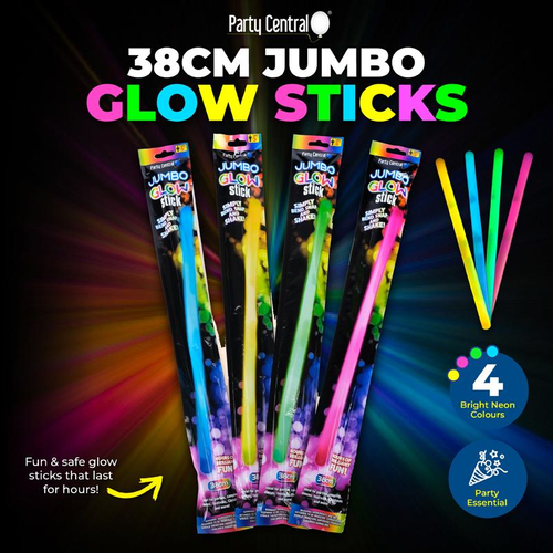 Glow Stick Jumbo 1pc 15mm x 38cm Yellow, Pink, Blue, Green