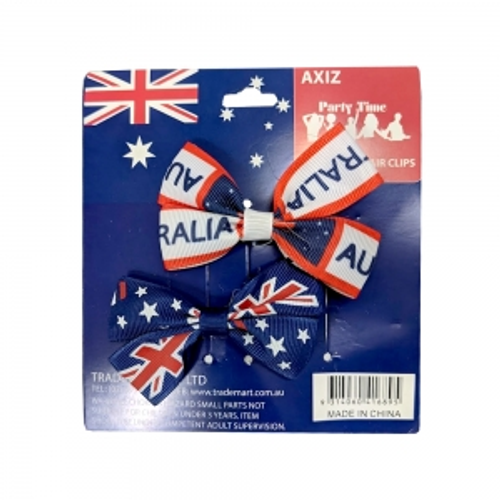 PK/2 AUSSIE FLAG  DESIGN HAIRCLIP W/BOW