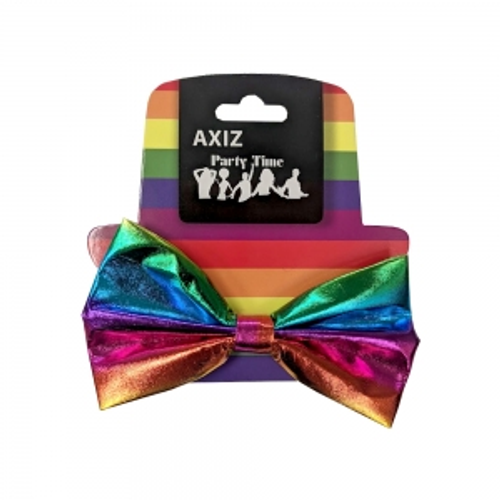 SHINY RAINBOW BOWTIE ON COLOUR CARD