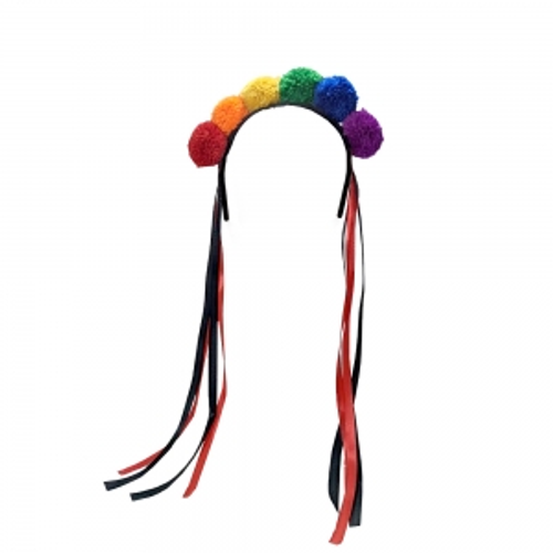 RAINBOW POM POM HEADBAND W/ HANG TAG