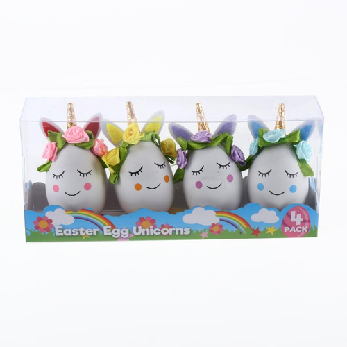 Easter Egg Unicorn 4pc 7cm x 4cm Orange, Purple, Pink & Blue Per Pack