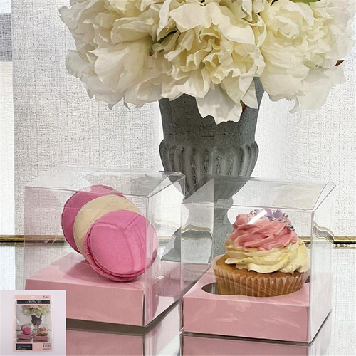 *4PK 9X9X9CM CLEAR CUPCAKE BOX W/4 CUPCAKE & 4 CAKE PINK INSERTS