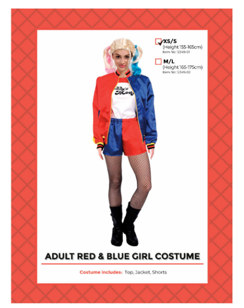 Adult Red and Blue Girl Costume (XS/S)