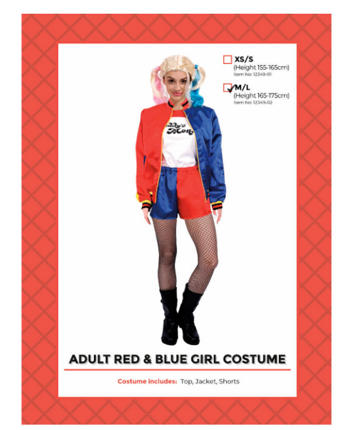 Adult Red and Blue Girl  Costume (M/L)