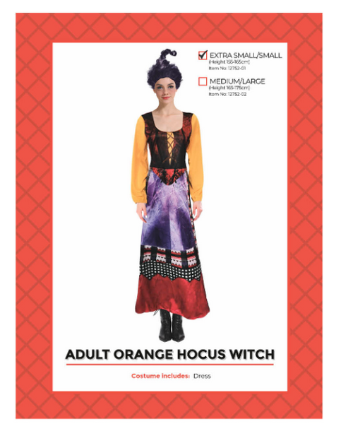 Adult Orange Hocus Witch Costume XS/S